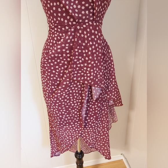 Lipsy London US4 burgandy and cream Polka Dot Midi Dress - Picture 4 of 8